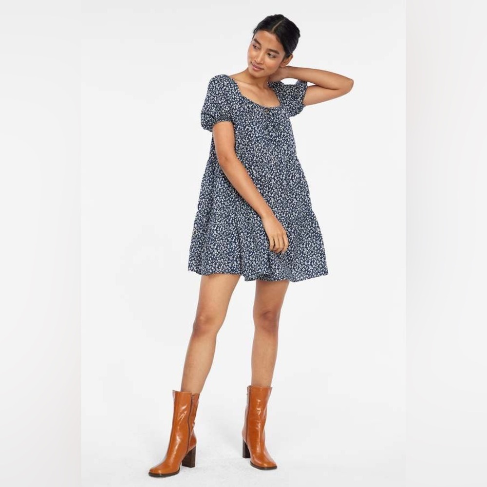 LACAUSA x Anthropologie Playa Boho Flowy Mini Dress in Blue Magic Mushroom - Picture 2 of 10